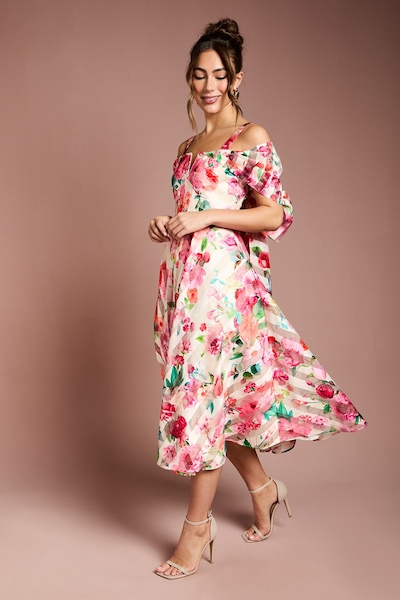 Coast Printed Organza Bardot Midi Dress Cream