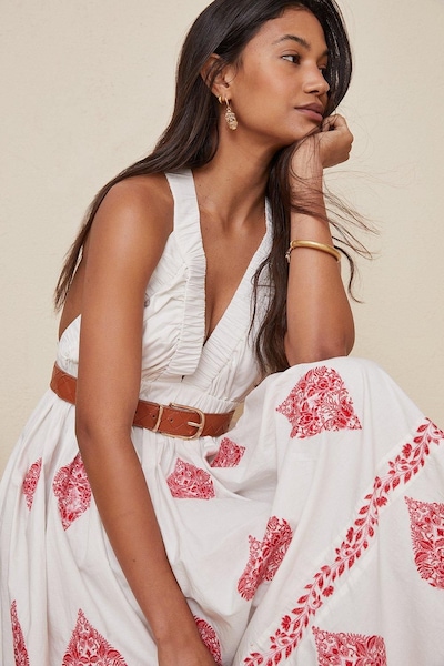 Oasis Cross Over Embroidered Maxi Dress White