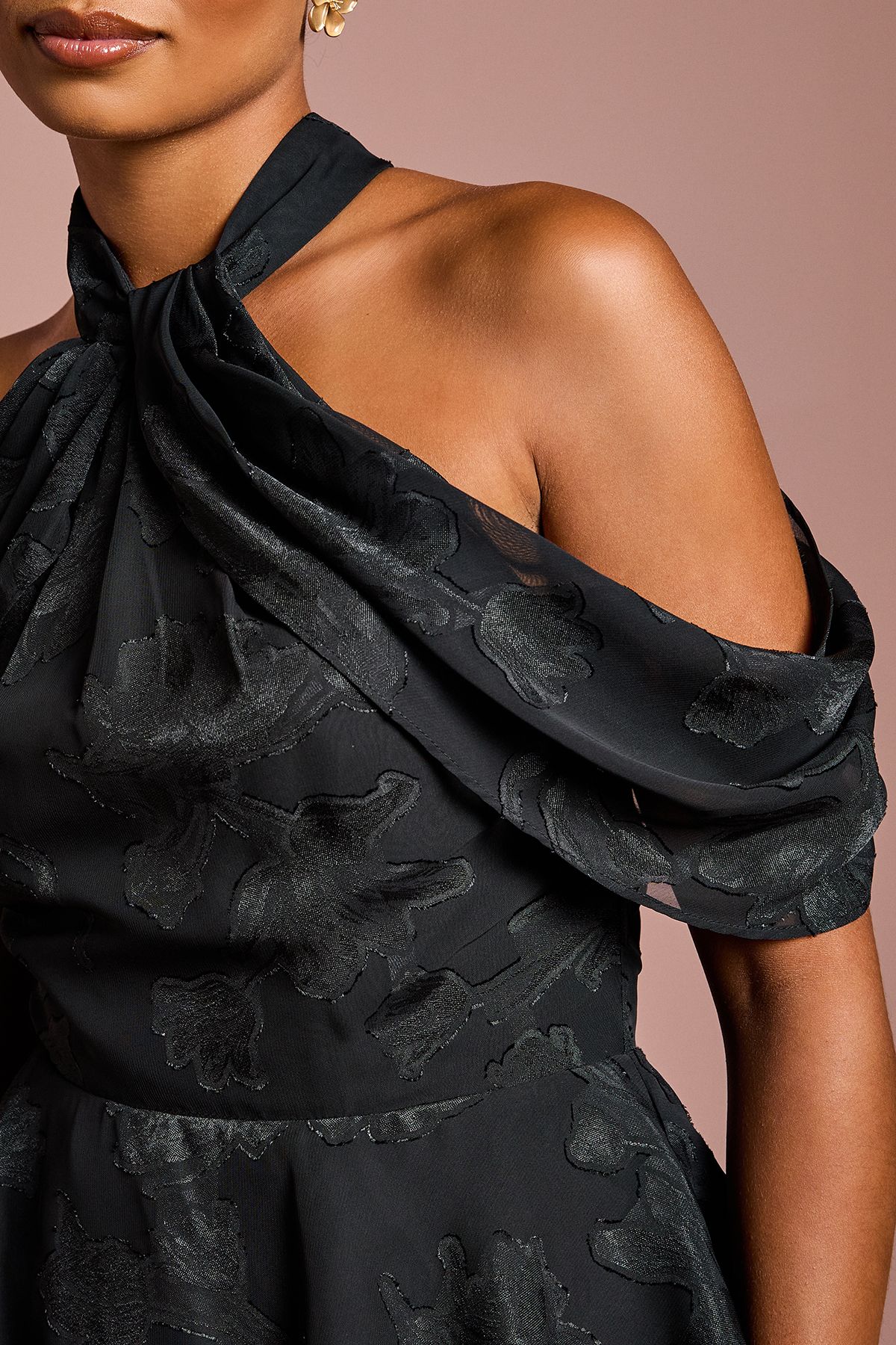 Coast Petite Cold Shoulder Chiffon Midaxi Dress Black image 5