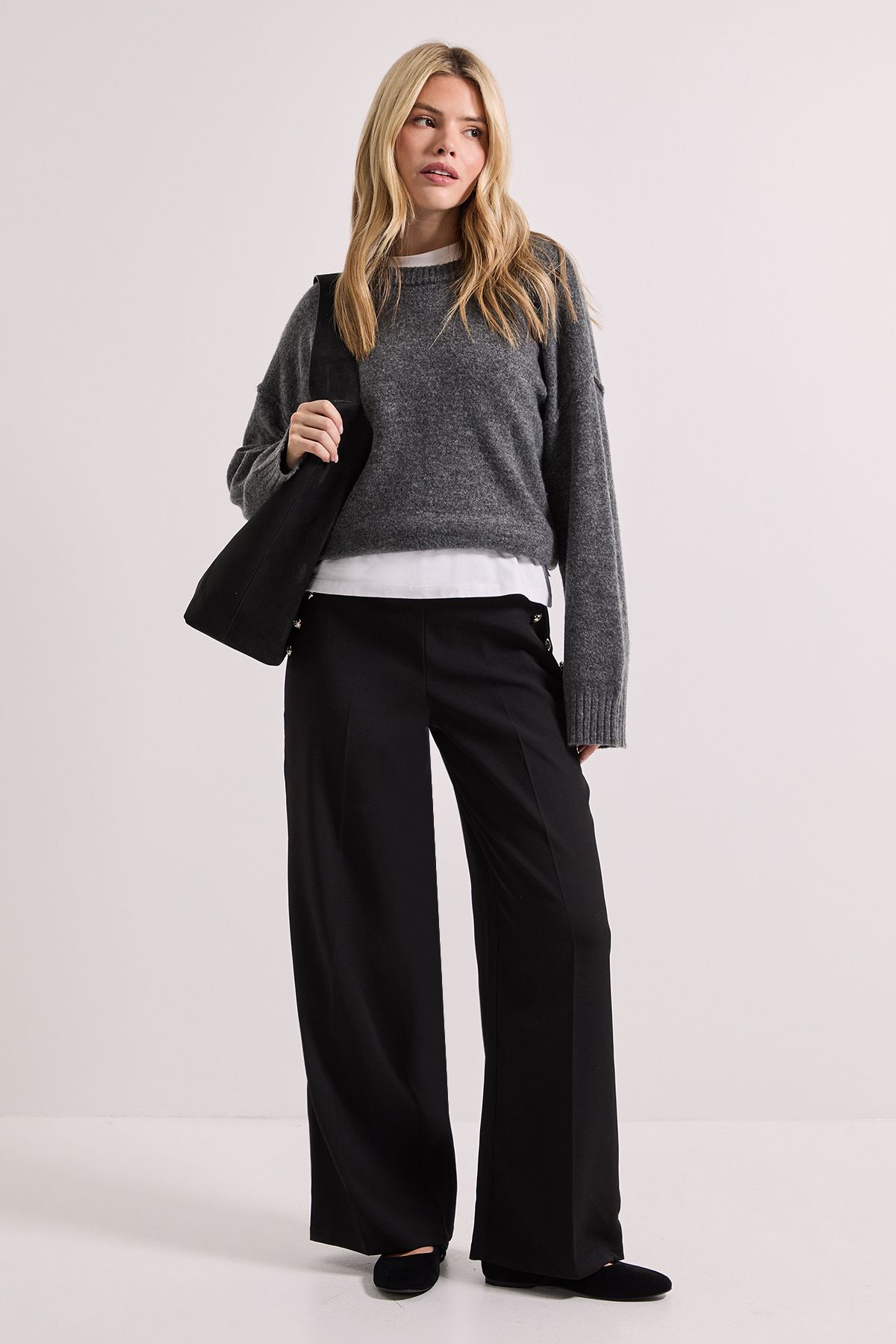 Dorothy Perkins Military Button Detail Wide Leg Trouser Black image 1