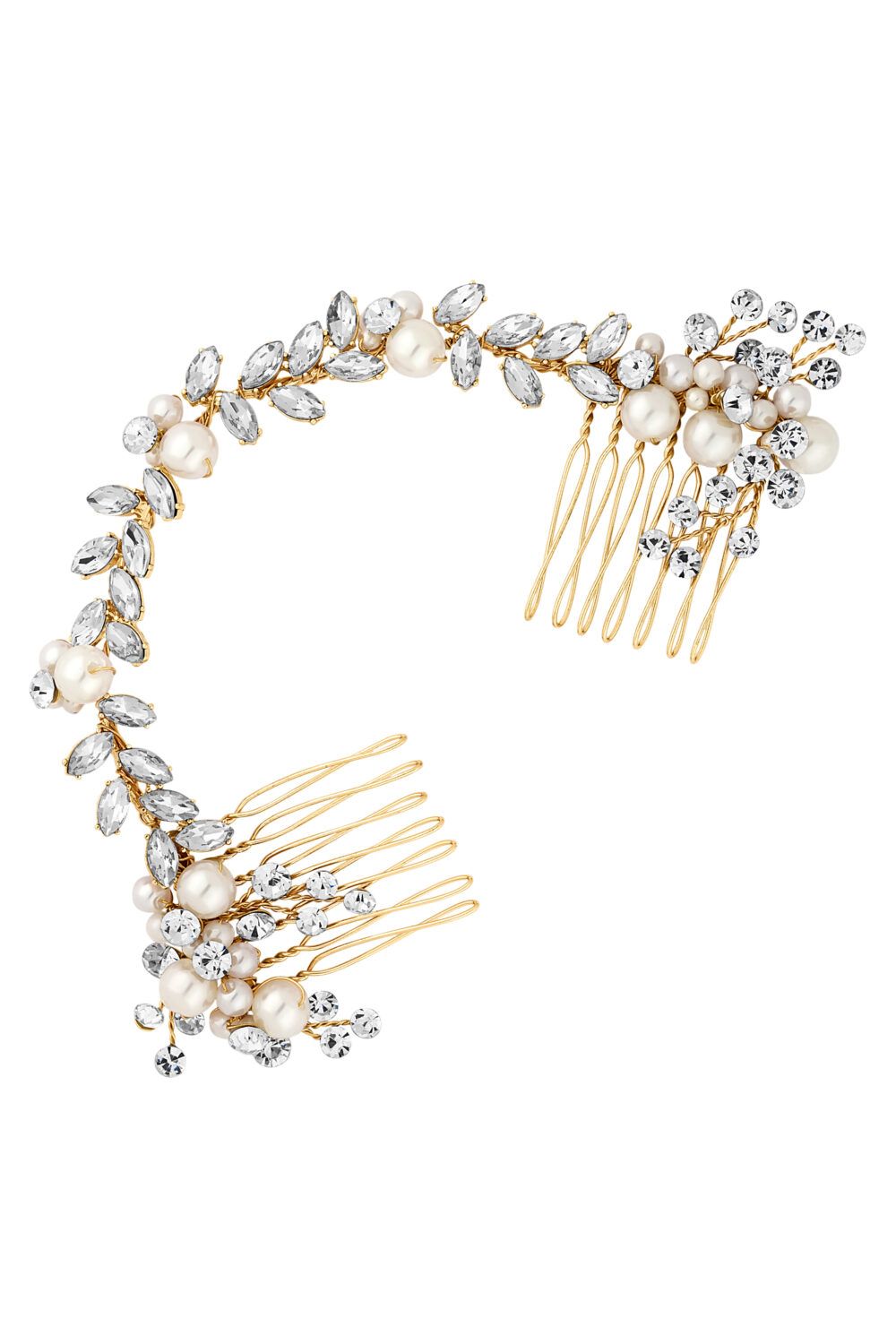 Jon Richard Rose Gold Pearl And Crystal Double Hair Comb - Gift Pouch image 1