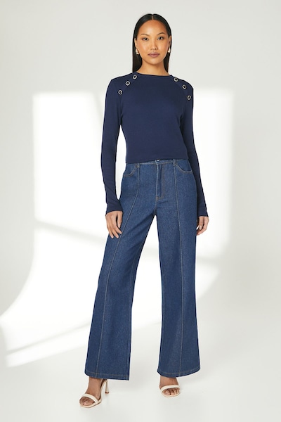 Principles Navy Button Detail Rib Top Navy