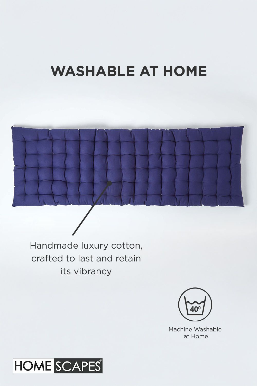 Homescapes Garden Bench Cushion Luxury 2 Seater Cotton Indoor Outdoor Pad, 108 x 42cm image 6