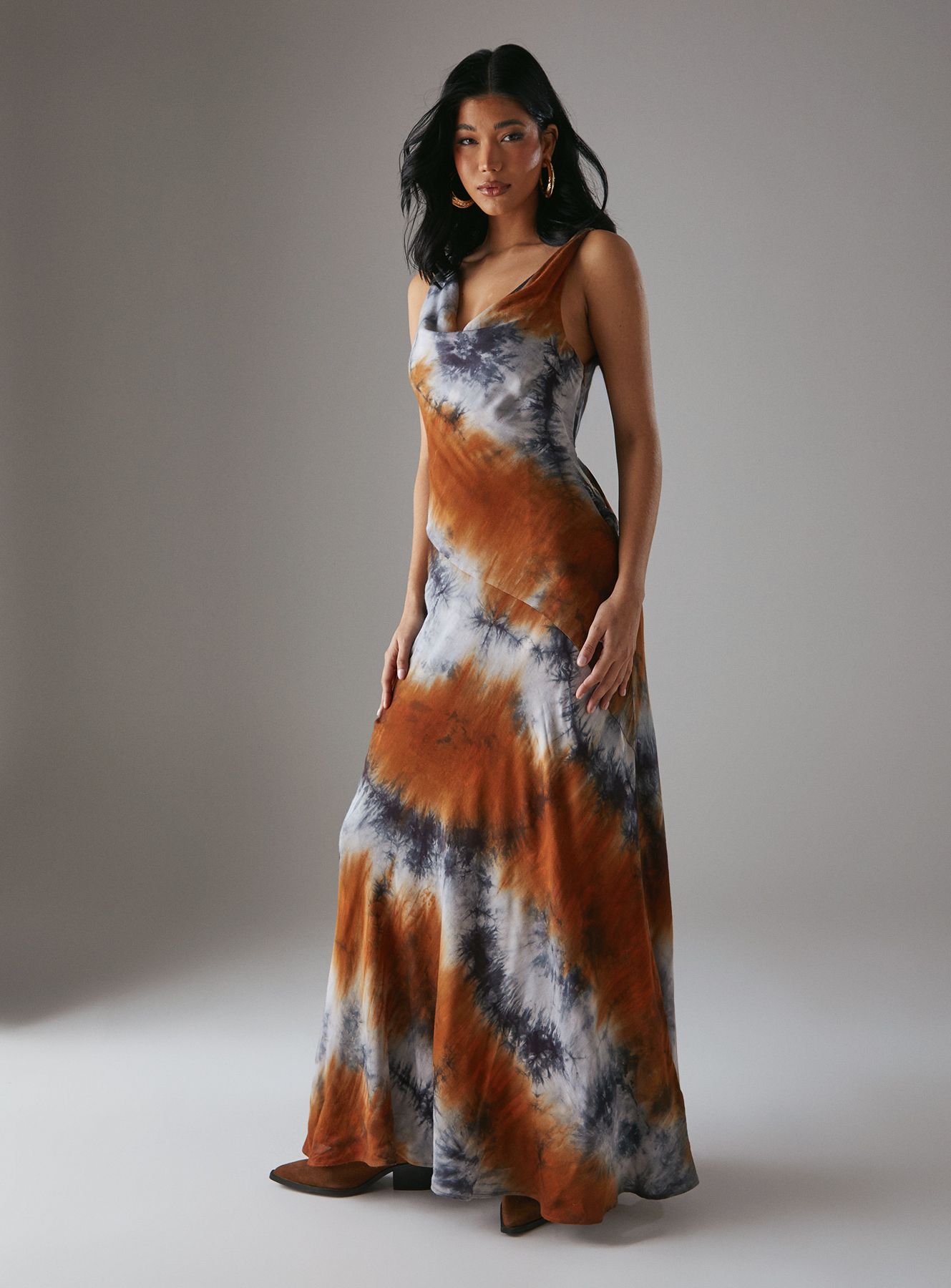 Warehouse Tie Dye Cowl Neck Maxi Dress Multi image 1