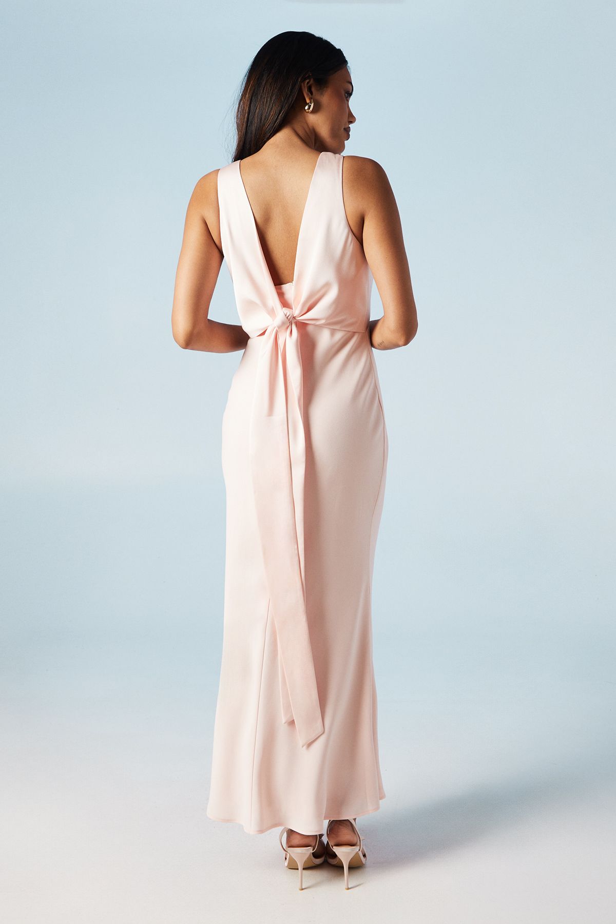Coast Tie Back Detail Satin Bridesmaid Dress Blush image 3