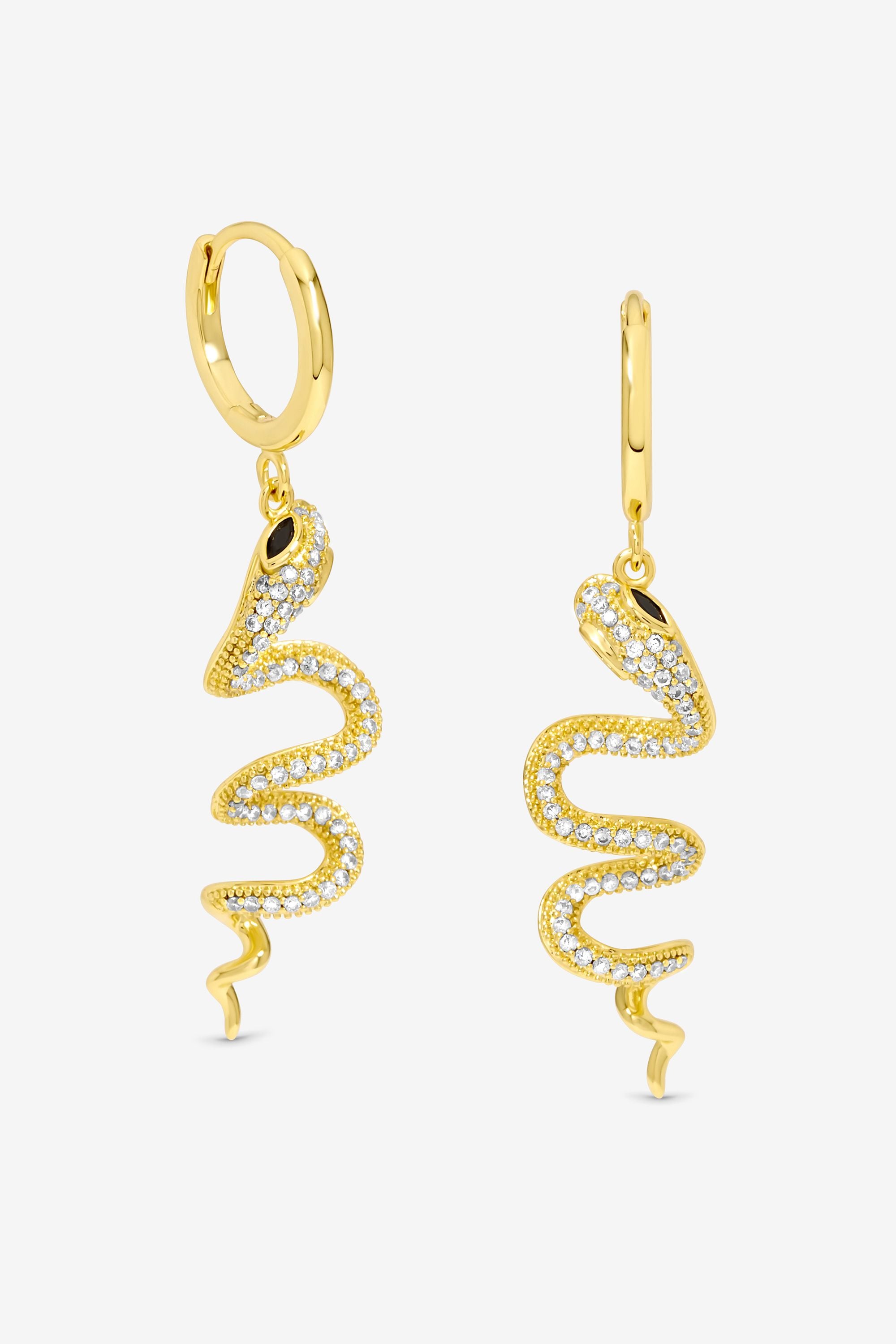 Inicio 14K Gold Plated Snake Spiral Drop Hoop Earrings - Gift Pouch image 1