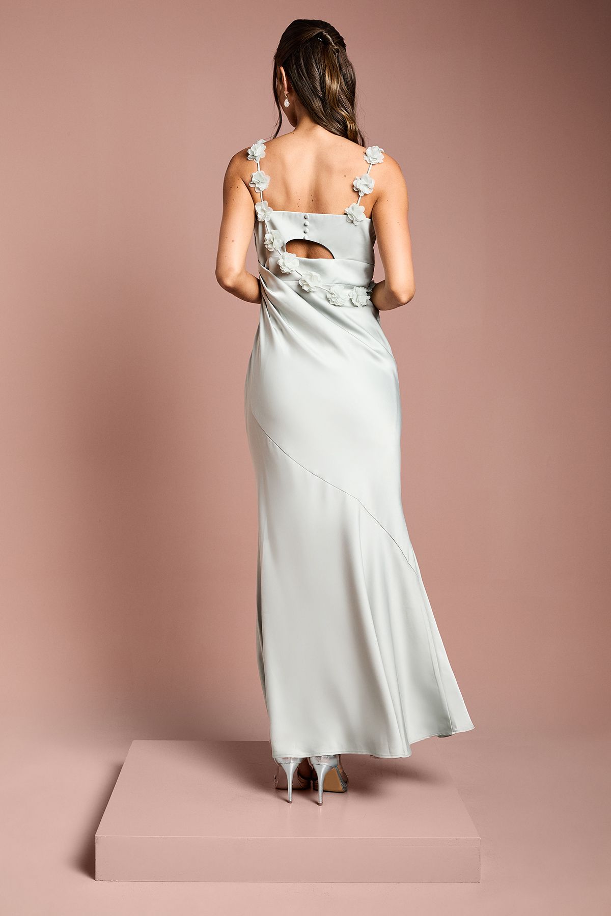 Coast Strappy Cowl Maxi with Floral Detail Bridesmaid Dress Sage image 4