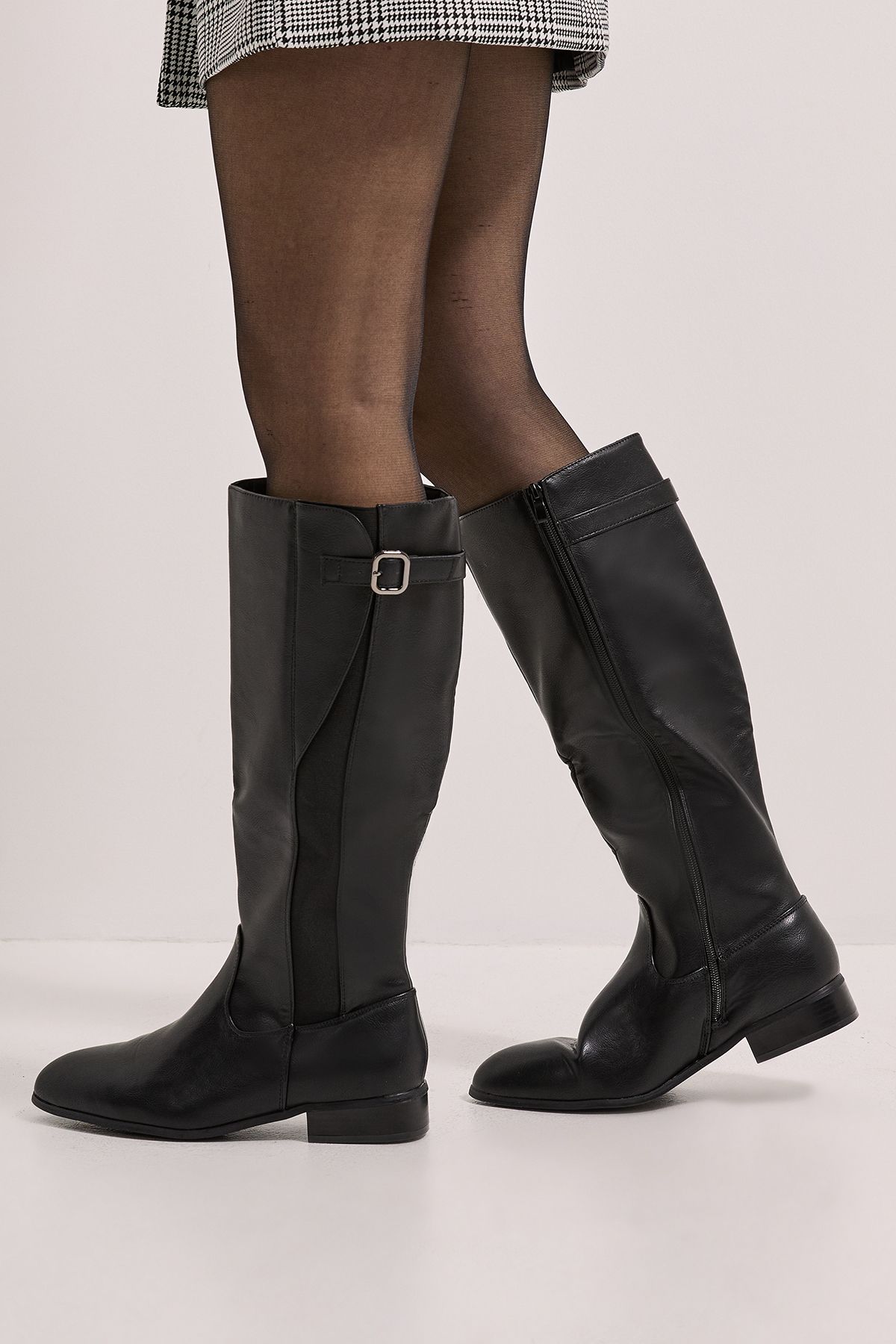 Dorothy Perkins Kamille Faux Leather Elastic Knee High Riding Boots Black image 2