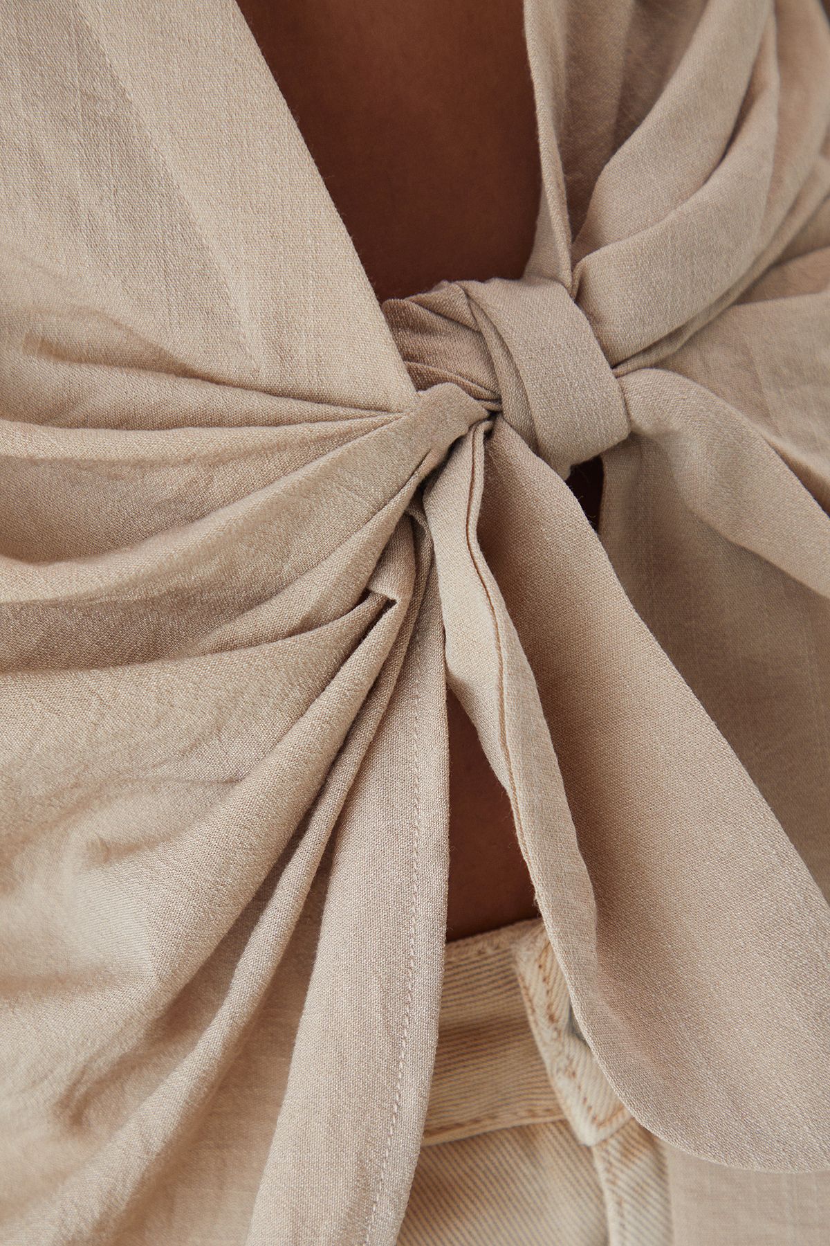 MissPap Linen Look Tie Side Oversized Shirt Stone image 5