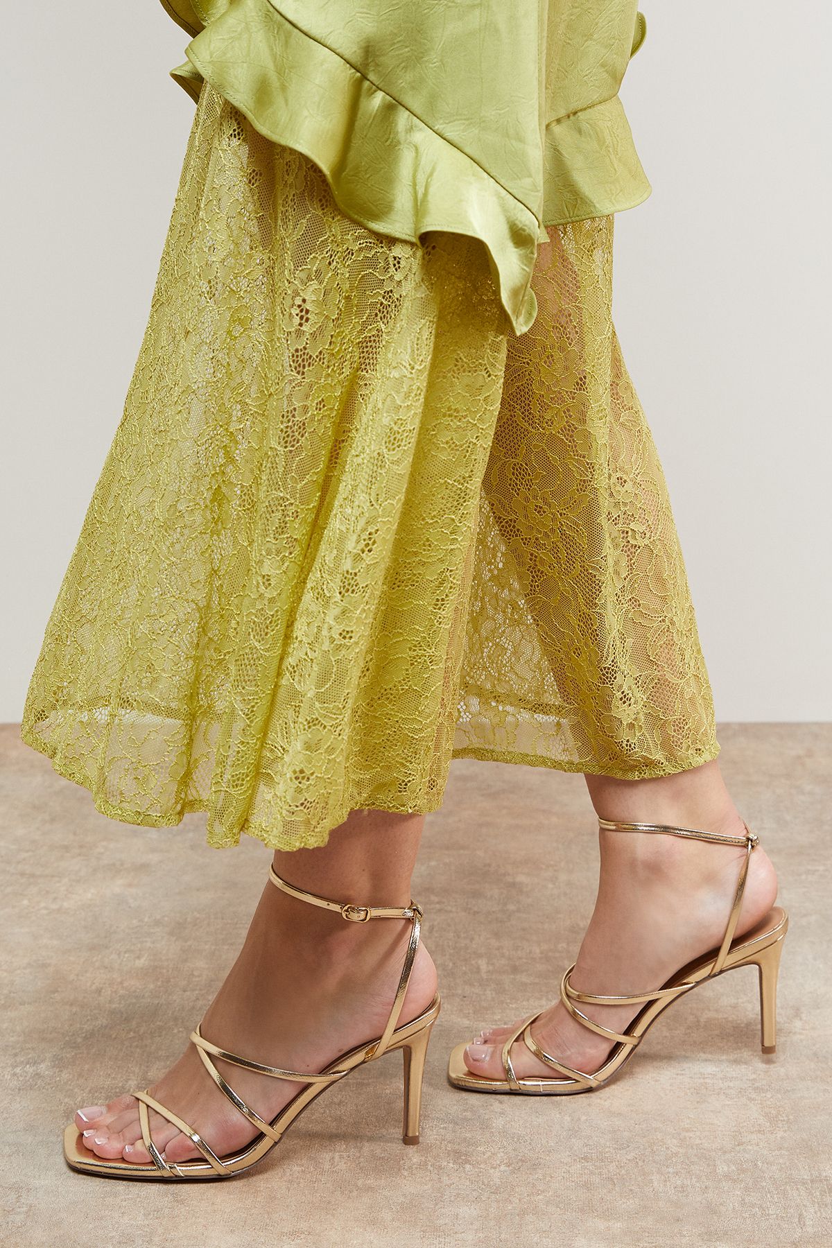 Oasis Dyani Faux Leather Multi Strap High Stiletto Heel Sandals Gold