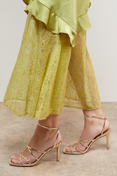 Oasis Dyani Faux Leather Multi Strap High Stiletto Heel Sandals Gold