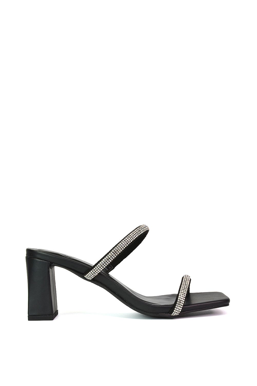 XY London 'Holden' Diamante Strap Square Toe Mid Block Heel Sandal Mules image 1