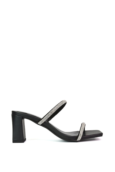 XY London 'Holden' Diamante Strap Square Toe Mid Block Heel Sandal Mules