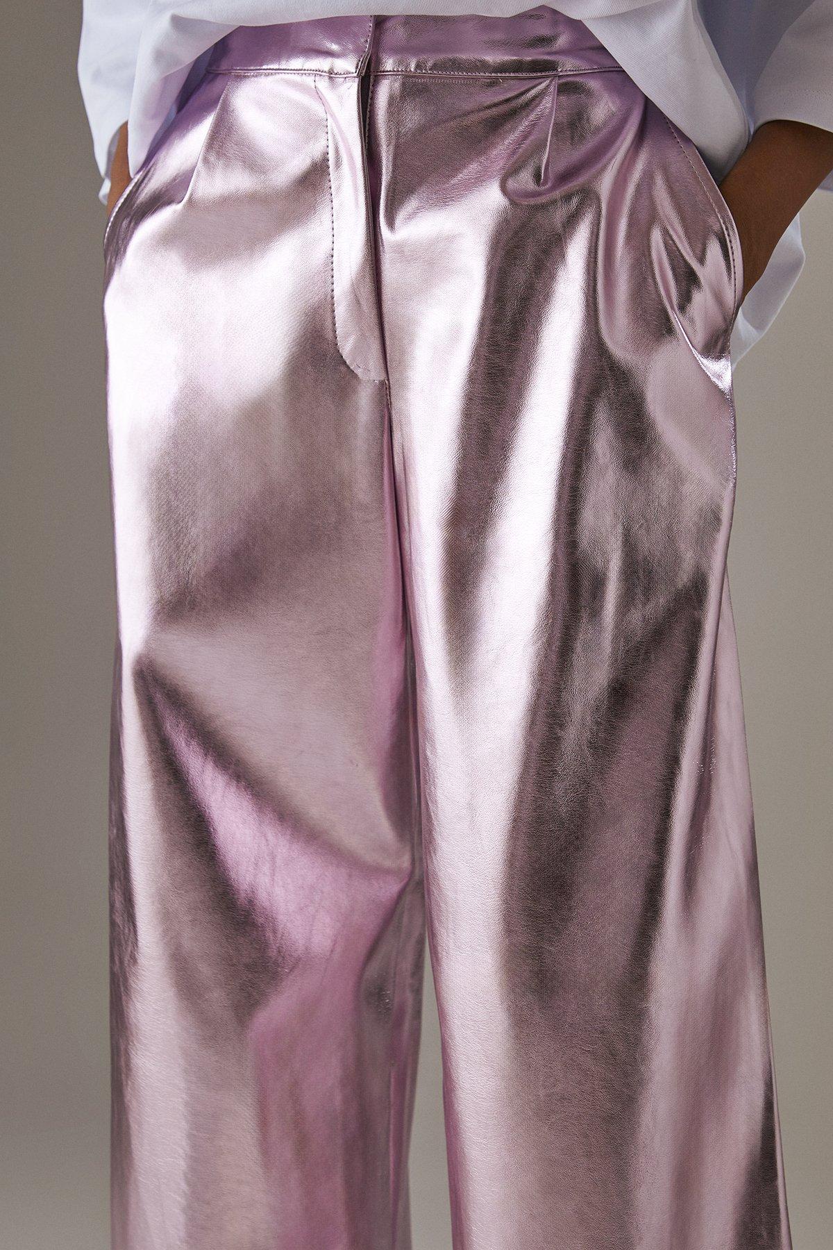 Warehouse Metallic Wide Leg Trouser Pink image 4