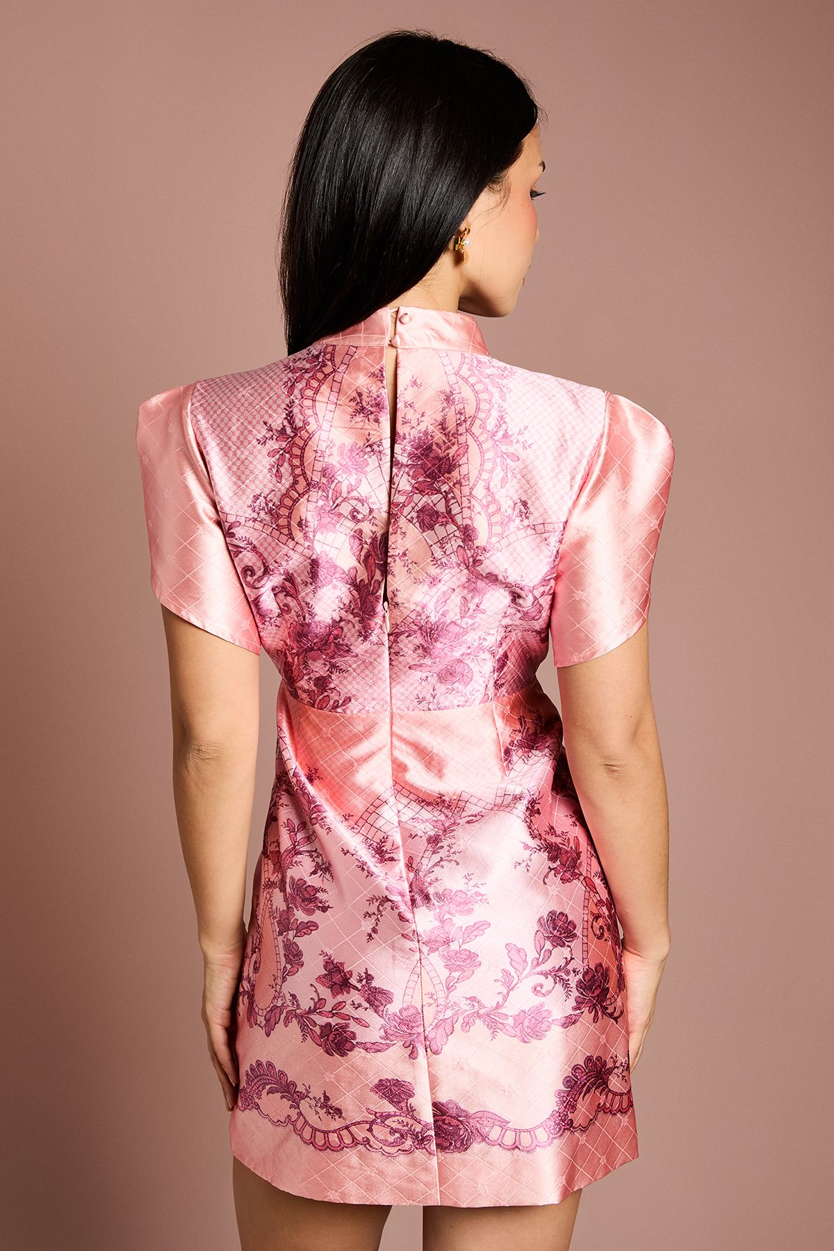 Coast Petite Floral Placed Tulip Sleeve Mini Dress Pink image 3