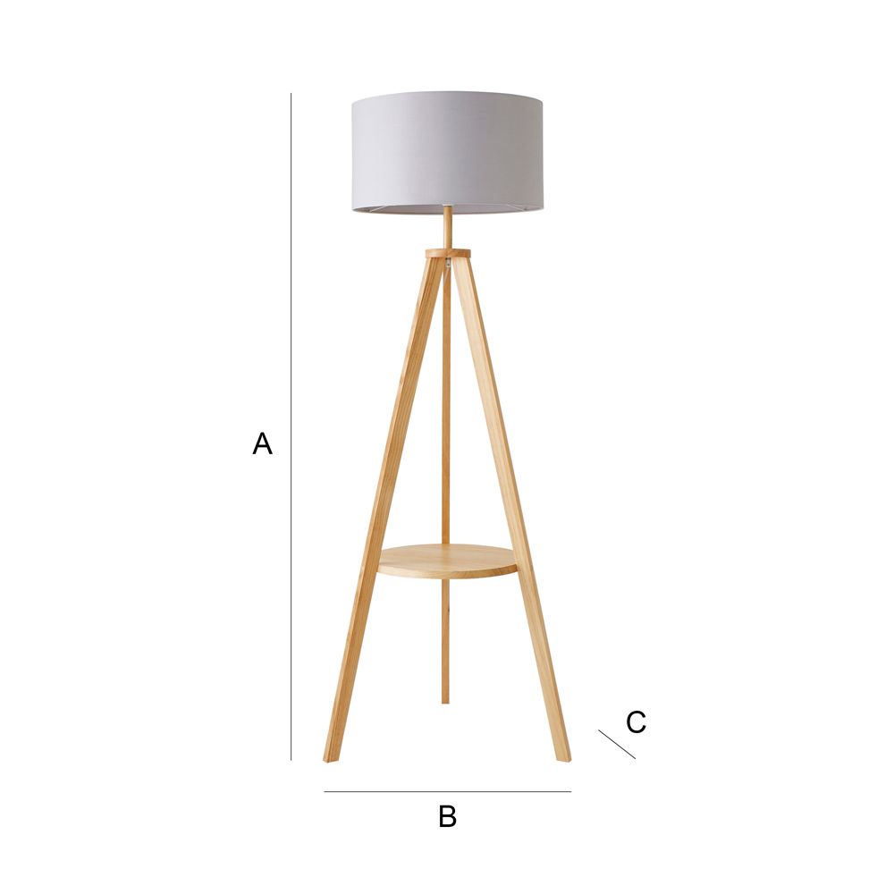 ValueLights Morrigan Natural Wood Tripod Floor Lamp with Fabric Drum Lamp Shade image 8