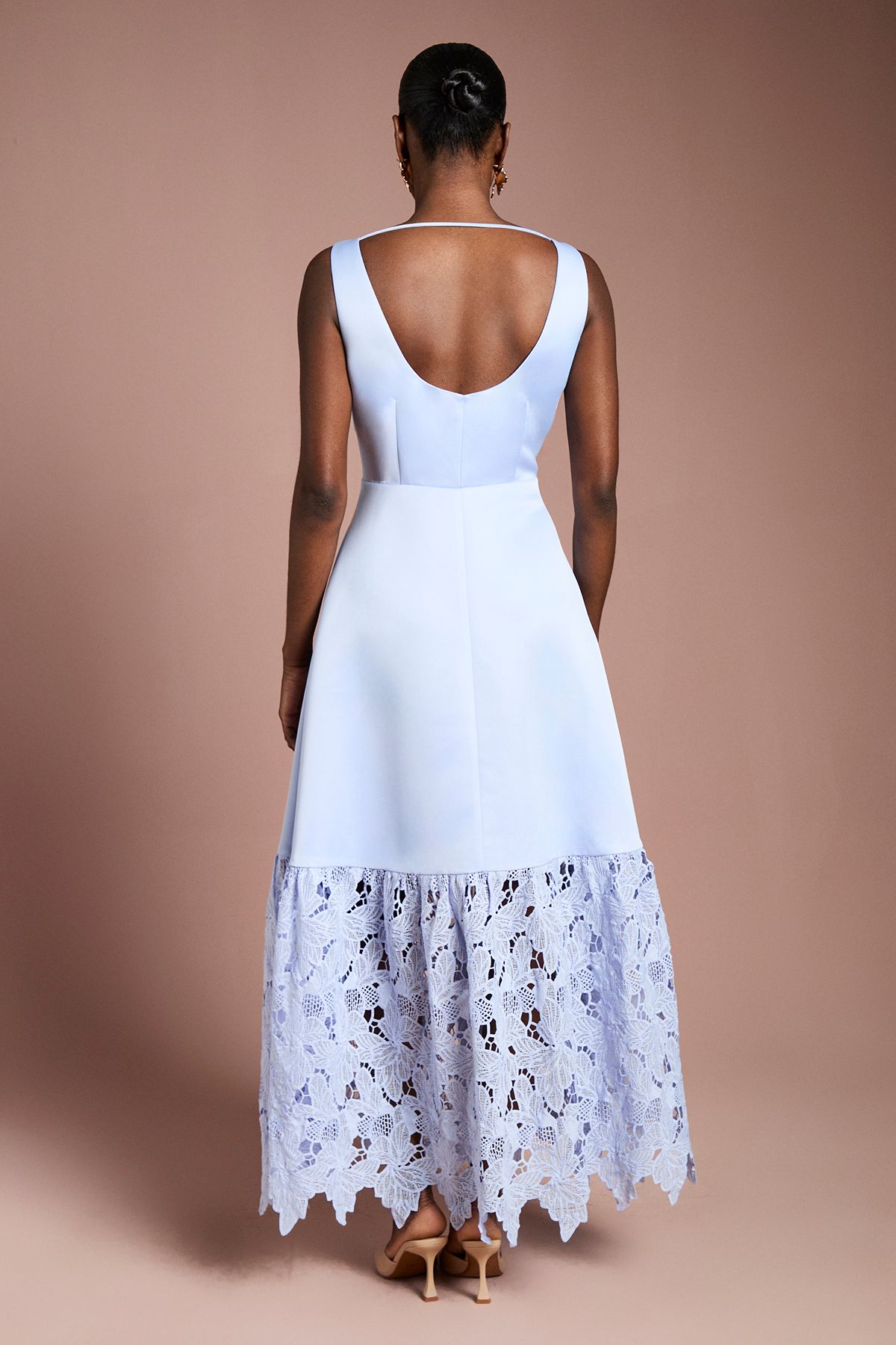 Coast Lace Hem Structured Satin Maxi Dress Pale Blue image 3