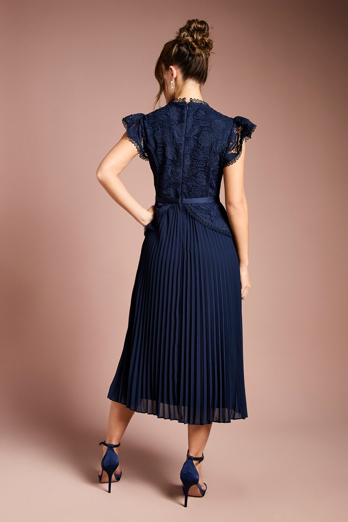 Coast Lace Bodice Peplum Midi Dress Navy image 3