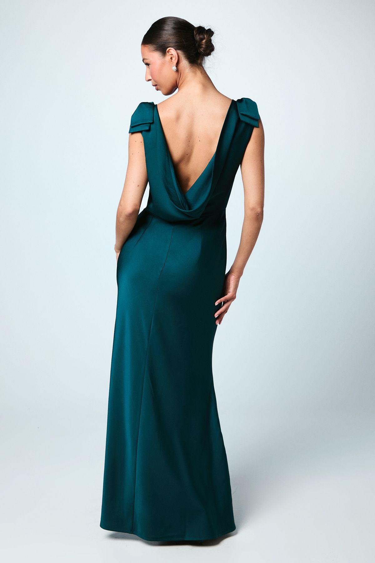 Coast Bow Shoulder Cowl Satin Maxi Bridesmaid Dress Emerald image 3