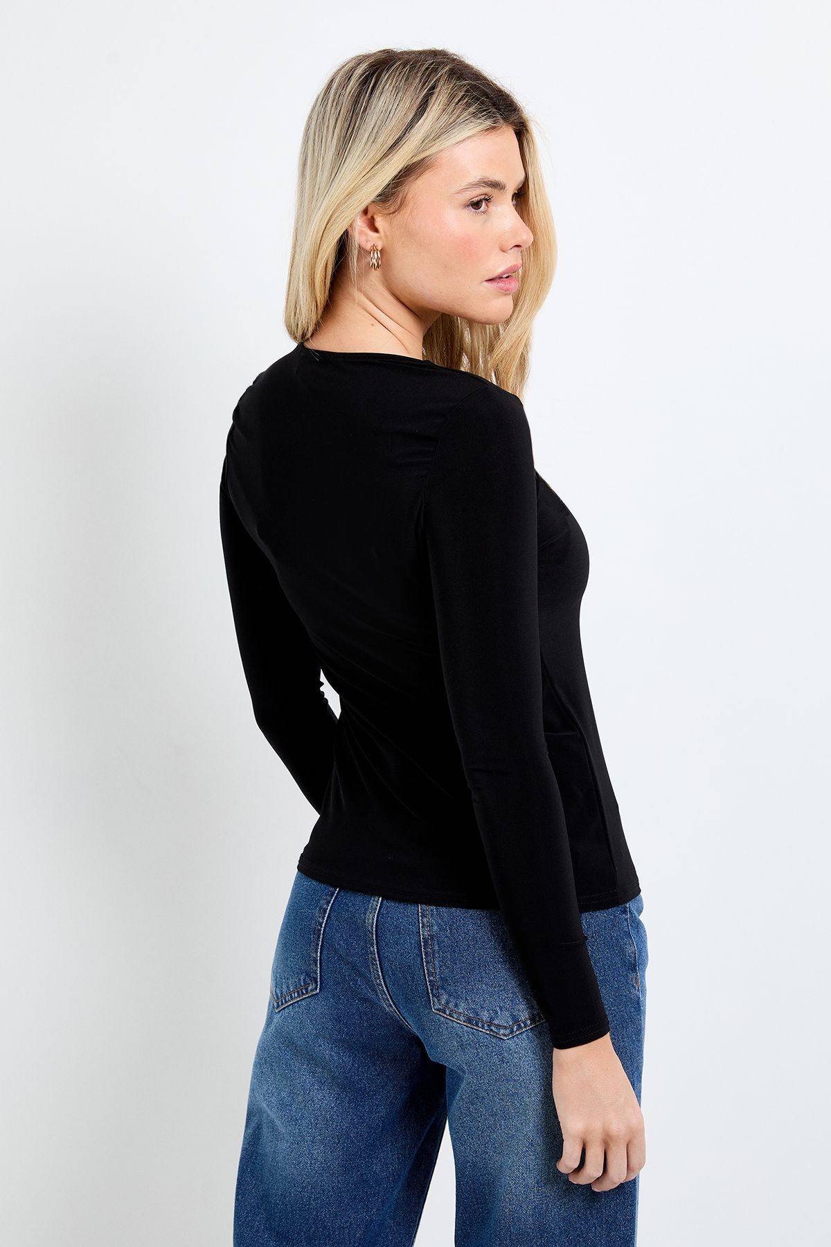 Dorothy Perkins Cut Out Detail Jersey Long Sleeve Slinky Top Black image 3