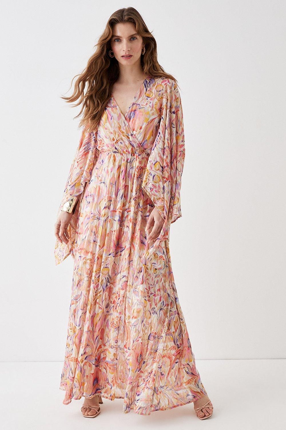 Coast Alexandra Farmer Metallic Volume Sleeve Maxi Dress Pink image 2