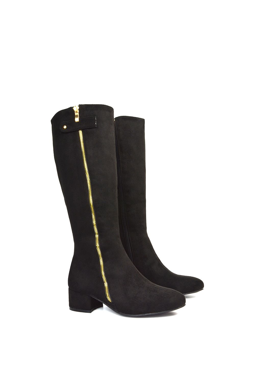 XY London 'Darcy' Low Block Heel Knee High Long Boots With Decorative Zip image 6
