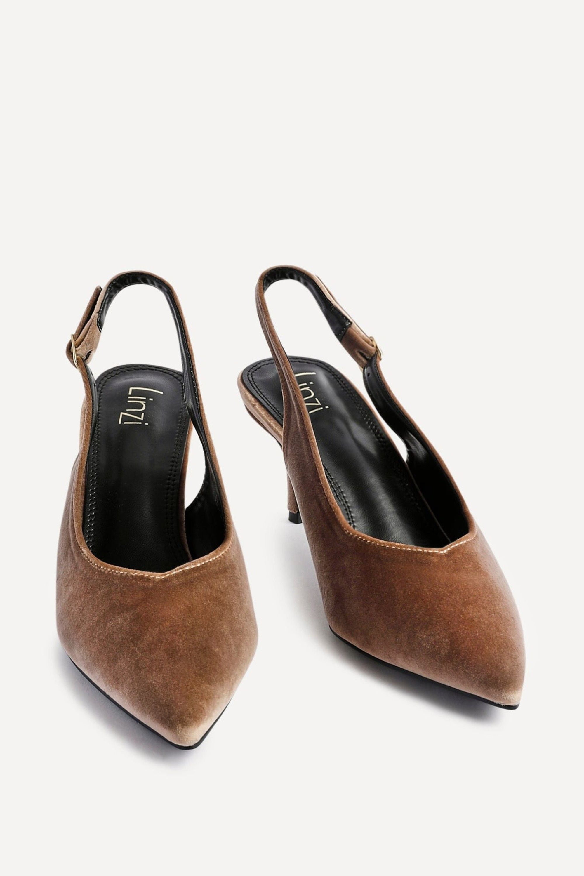 Linzi Finesse Mocha Velvet Pointed Slingback Stiletto Court Heels image 4