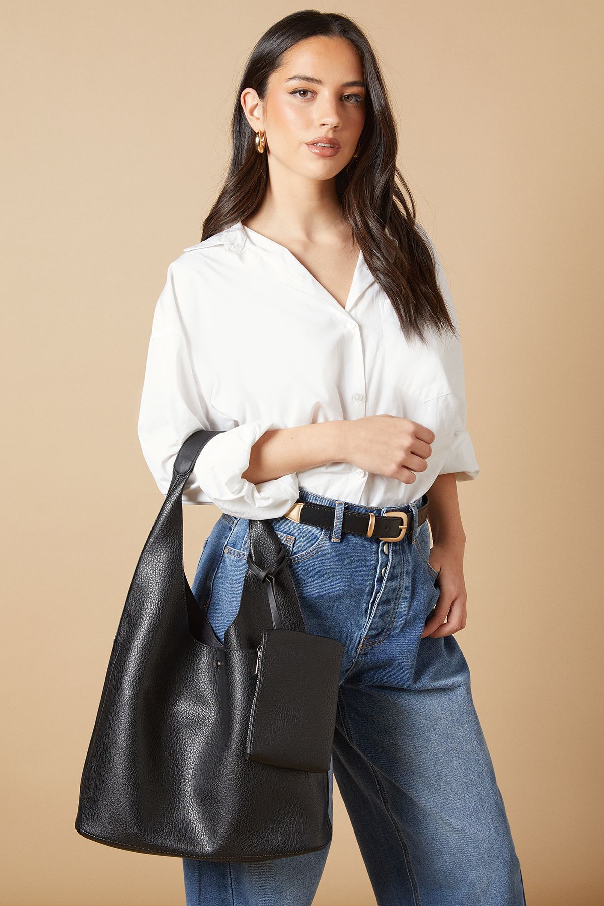 Oasis Jenna Faux Leather Slouch Bag With Pouch And Coin Purse Black image 2