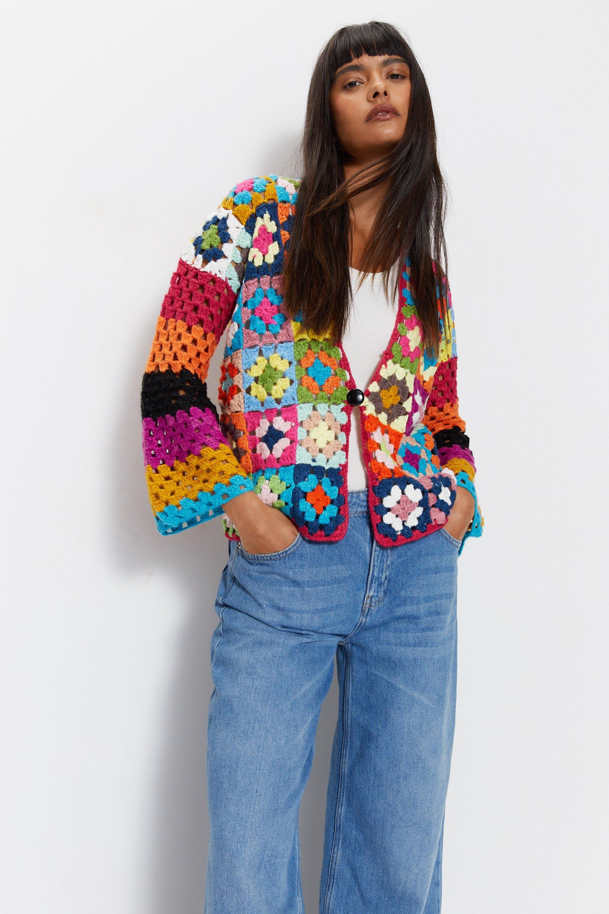 Warehouse Crochet Multicolor Oversized Cardigan Multi image 2