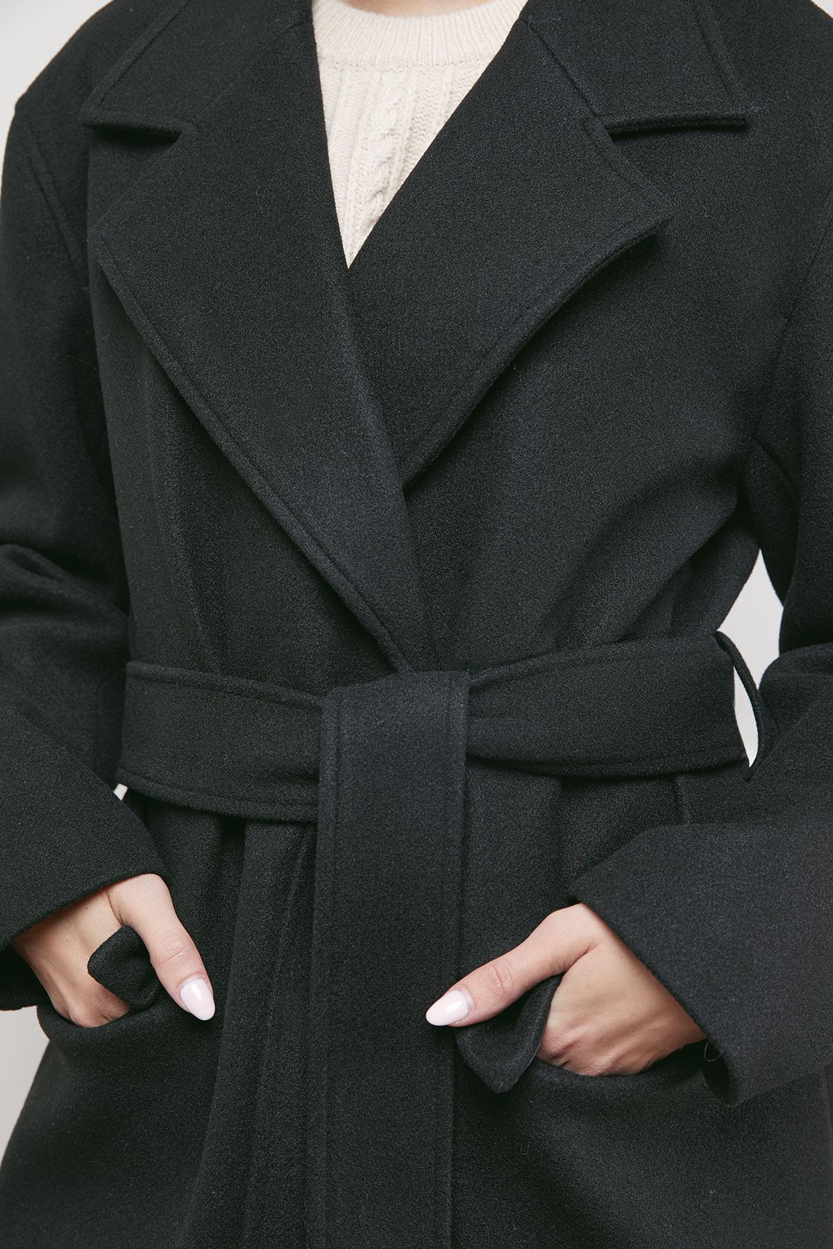 Oasis Tie Belt Detail Midi Coat Black image 5