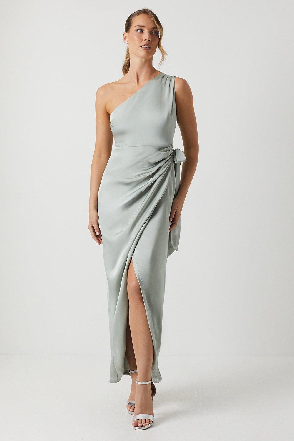 Coast One Shoulder Wrap Satin Bridesmaid Dress Sage image 1