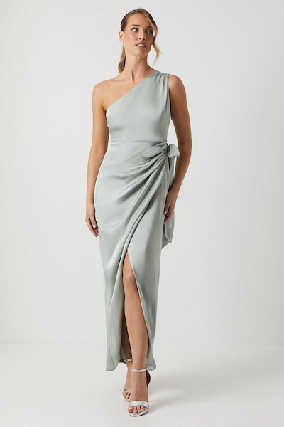 Coast One Shoulder Wrap Satin Bridesmaid Dress Sage