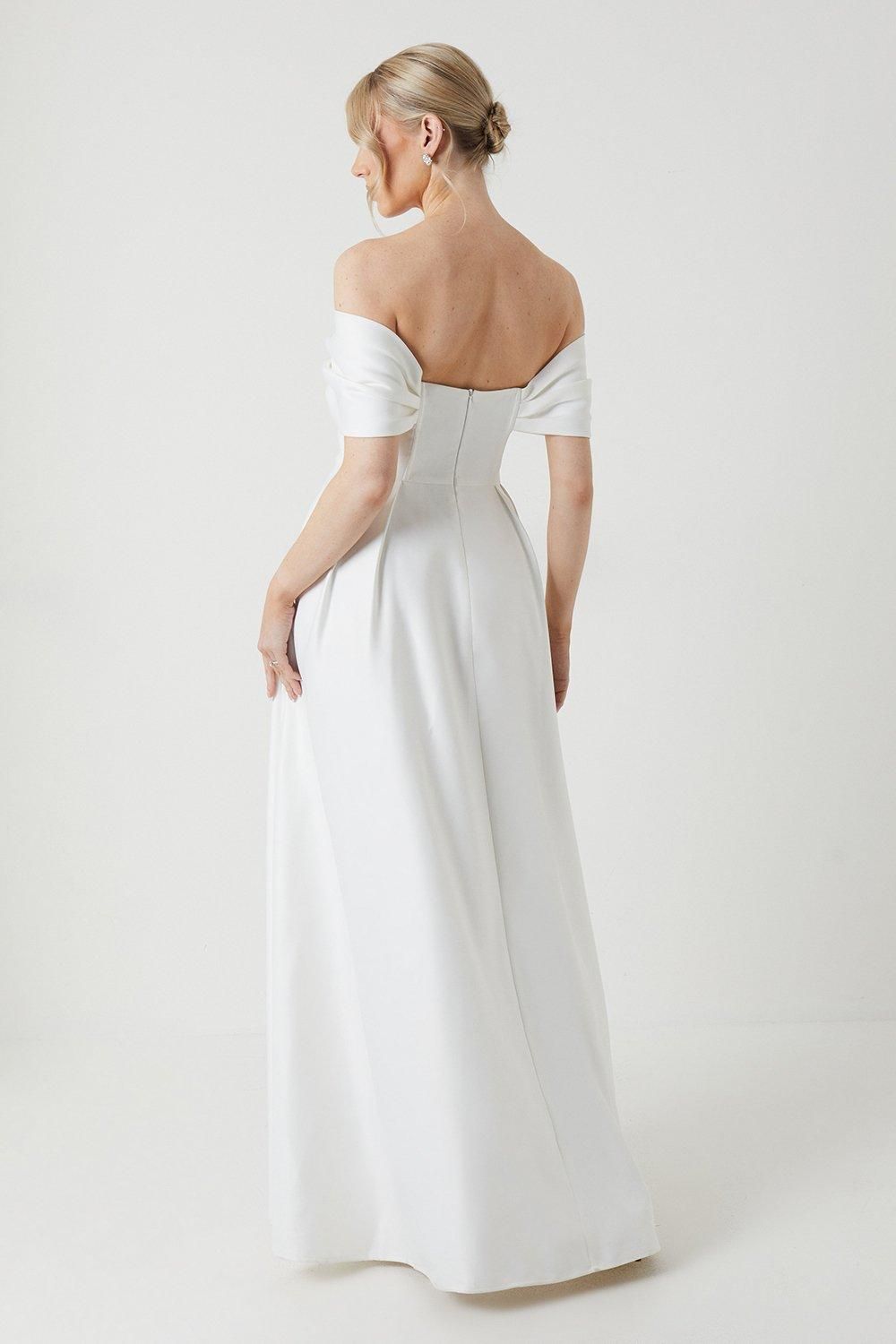 Coast Bardot Structured Satin Full Skirted Wedding Dress Ivory image 3