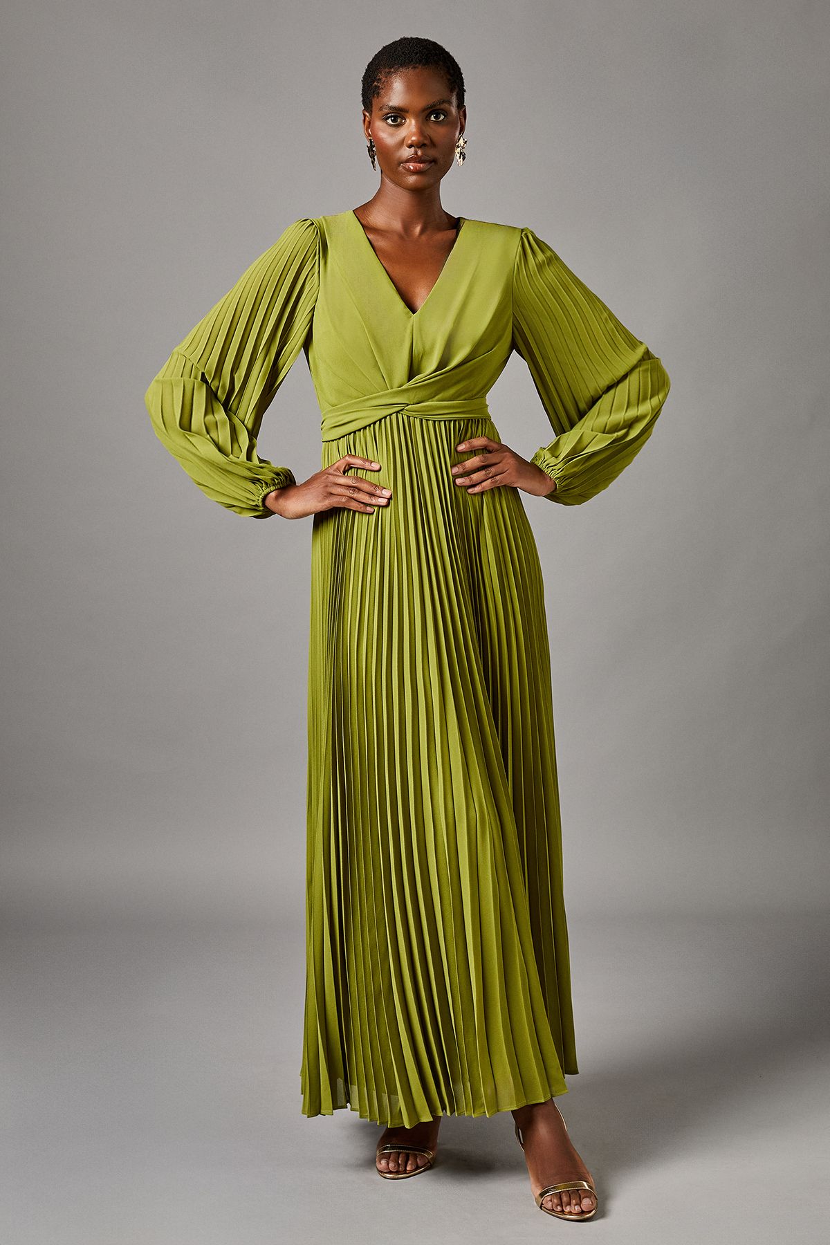 Coast Pleated Wrap Front Dress Olive image 1