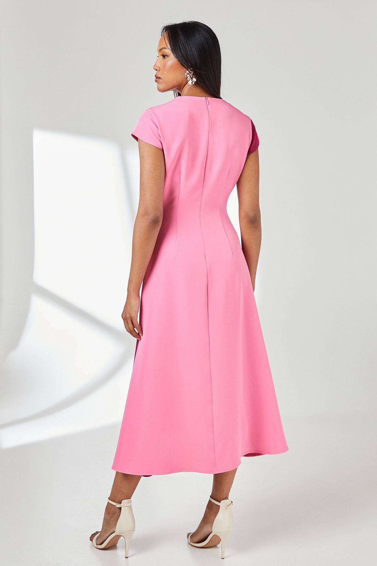 Principles Pink Knotted Neck Detail Colour Block Midi Dress Pink image 3
