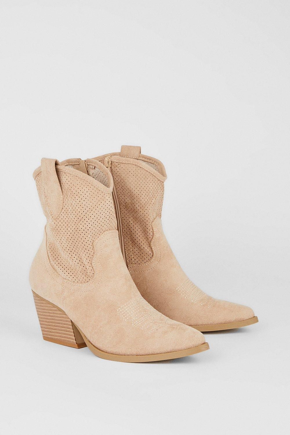 Oasis Detailed Western Boots Taupe image 3