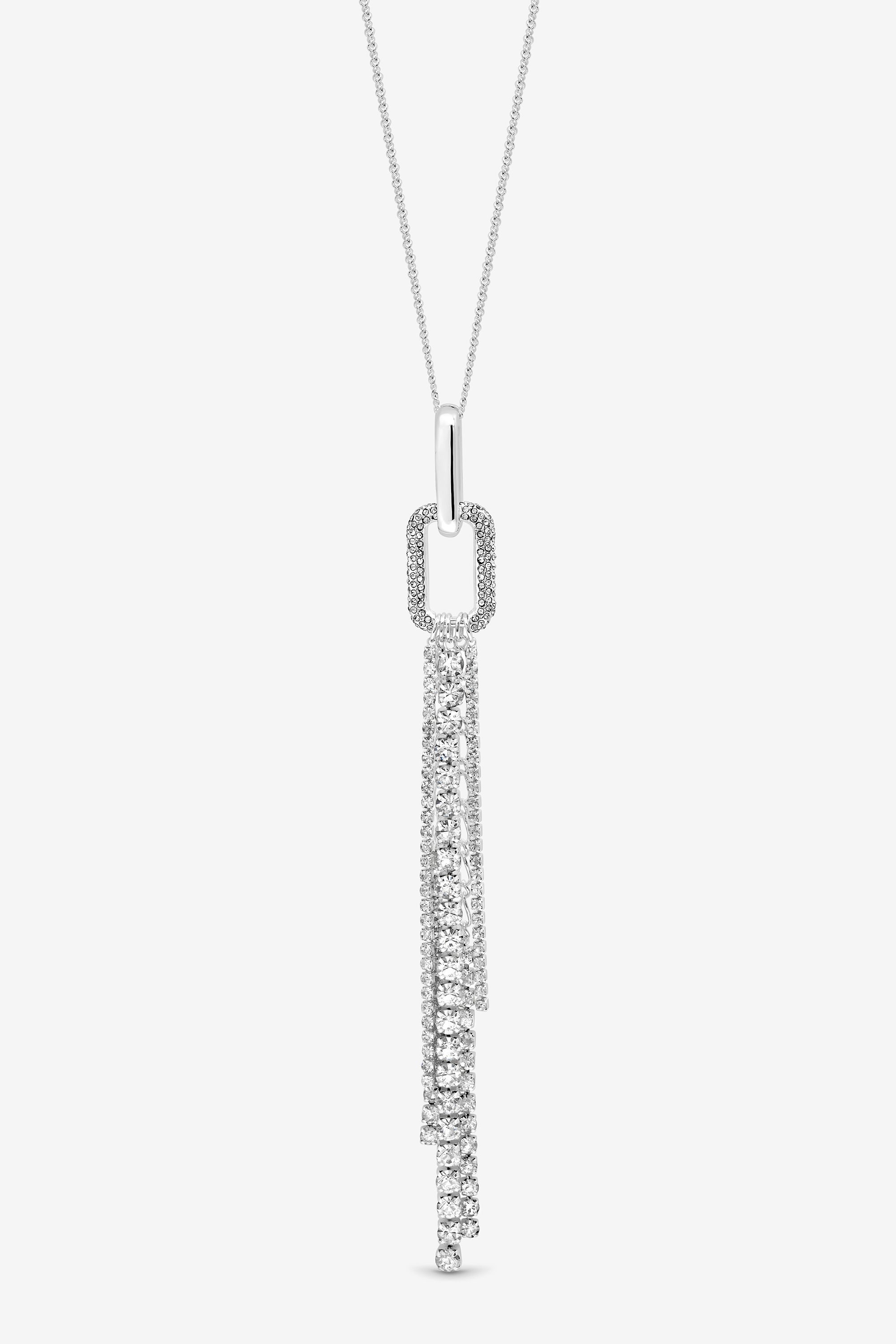Mood Silver Crystal Link Tassel Necklace