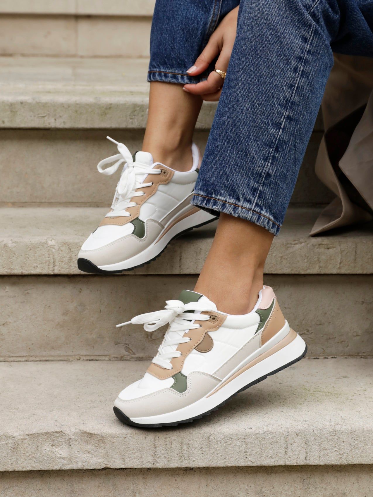 Linzi Clapham Beige Two-Tone Wedged Trainer image 6