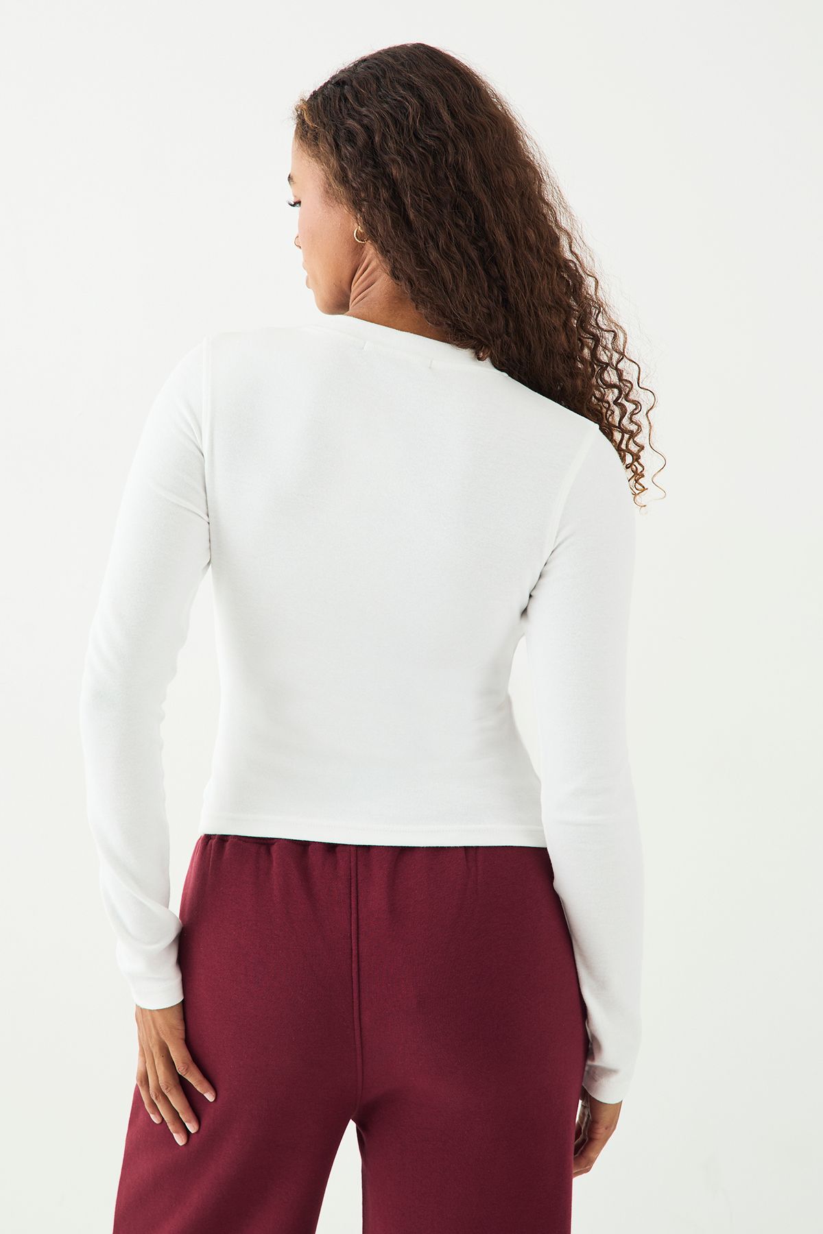 DSGN Studio DSGN Studio Ribbed Script Embroidery  Button Through Long Sleeve Top White image 2