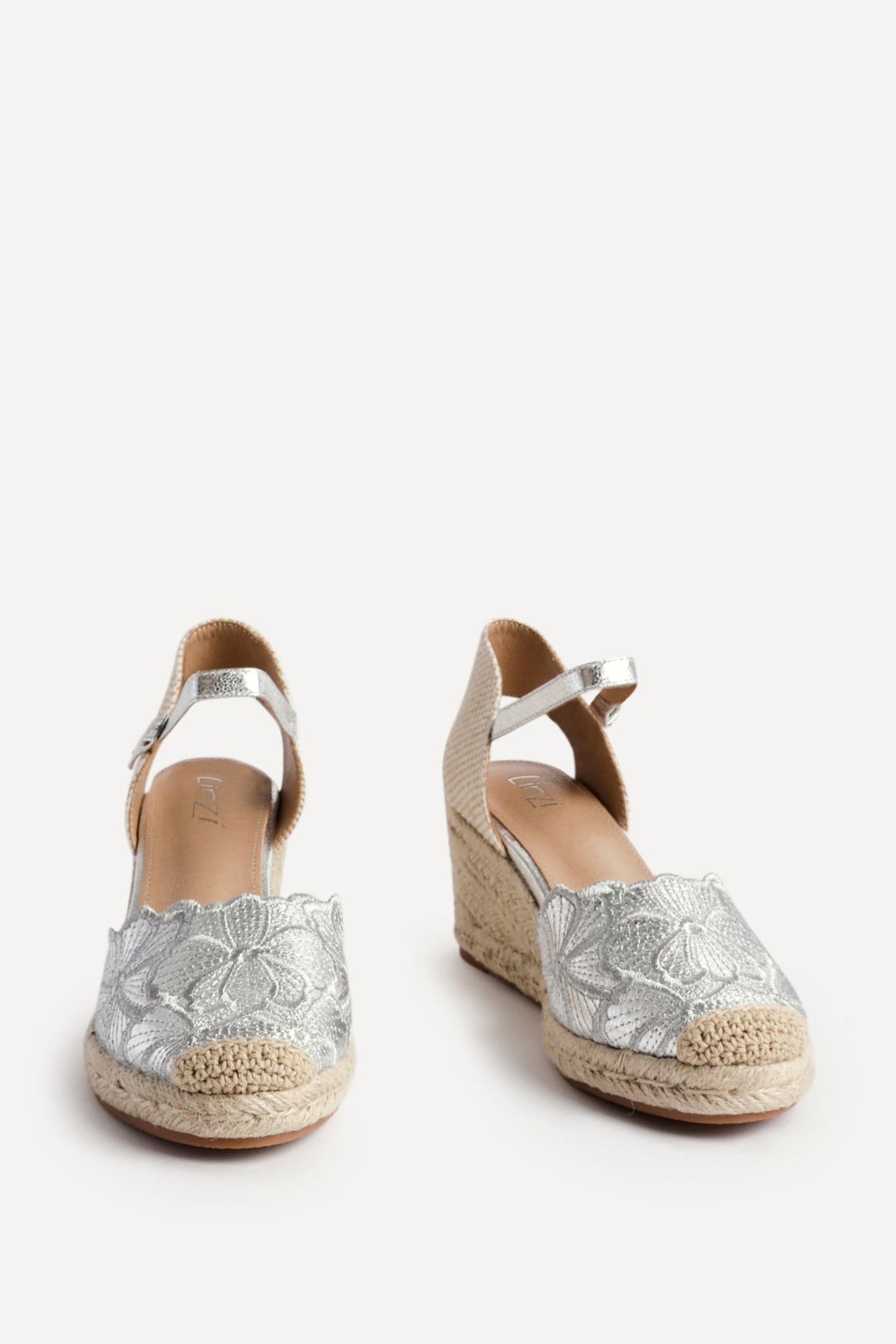 Linzi Florentina Silver Floral Embroidered Espadrille Platform Wedge image 3