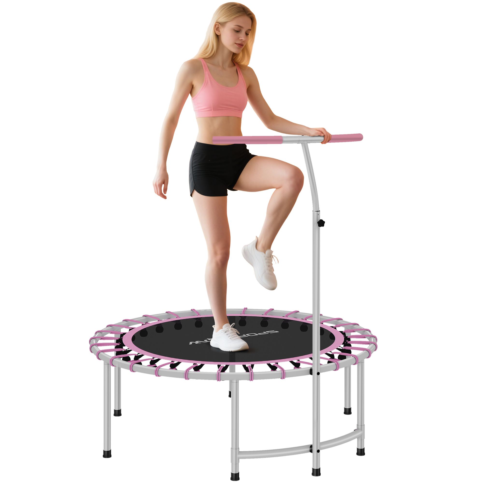 SPORTNOW 40" Fitness Trampoline with 5-Level Adjustable Handle, Purple image 2