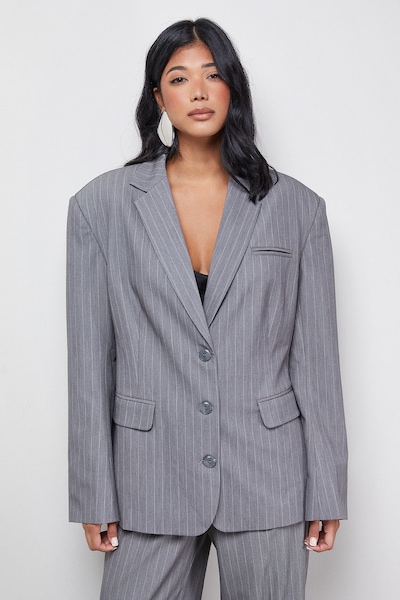 Warehouse Pinstripe Oversized Grandad Blazer Co-ord Grey