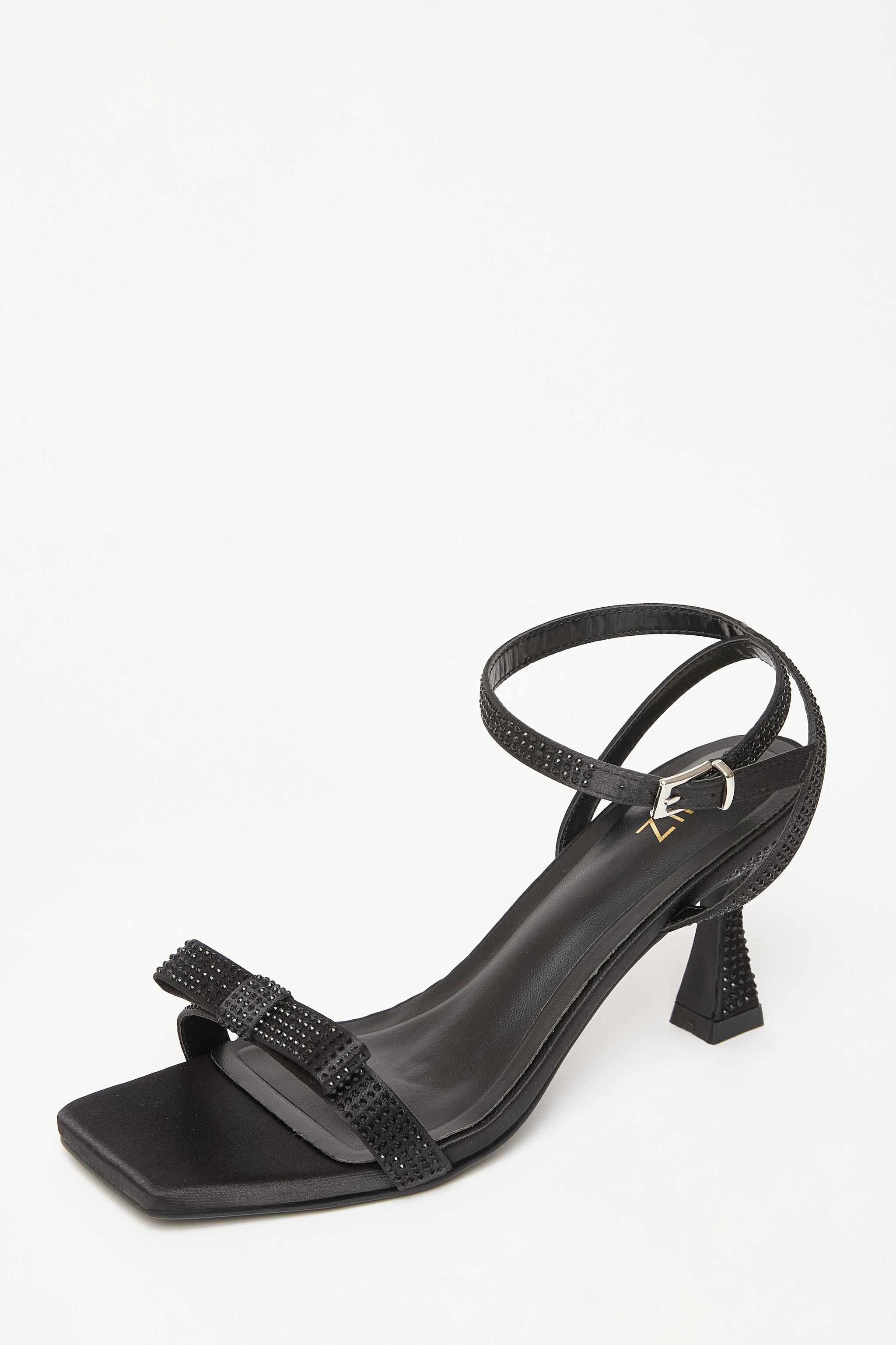 Quiz Black Diamante Bow Front Heels image 1