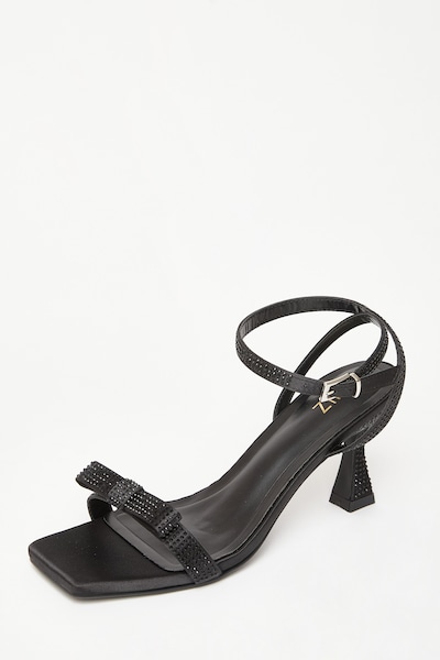 Quiz Black Diamante Bow Front Heels