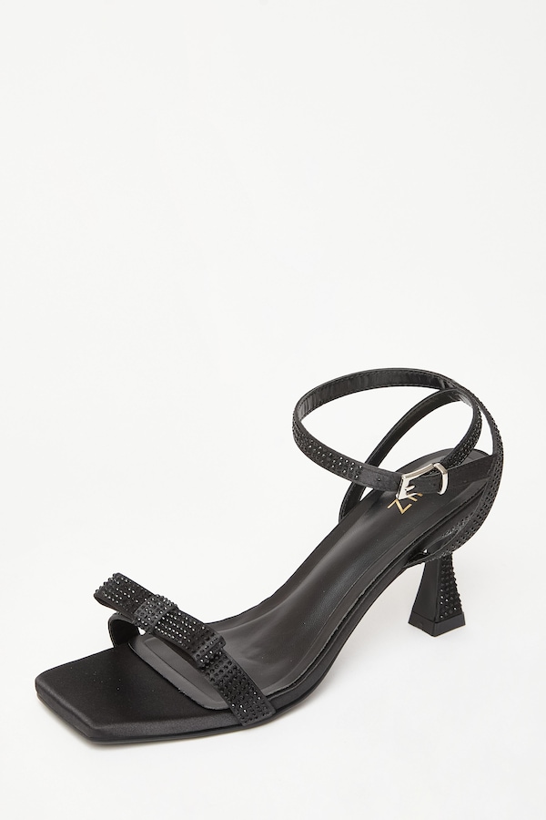 Quiz Black Diamante Bow Front Heels