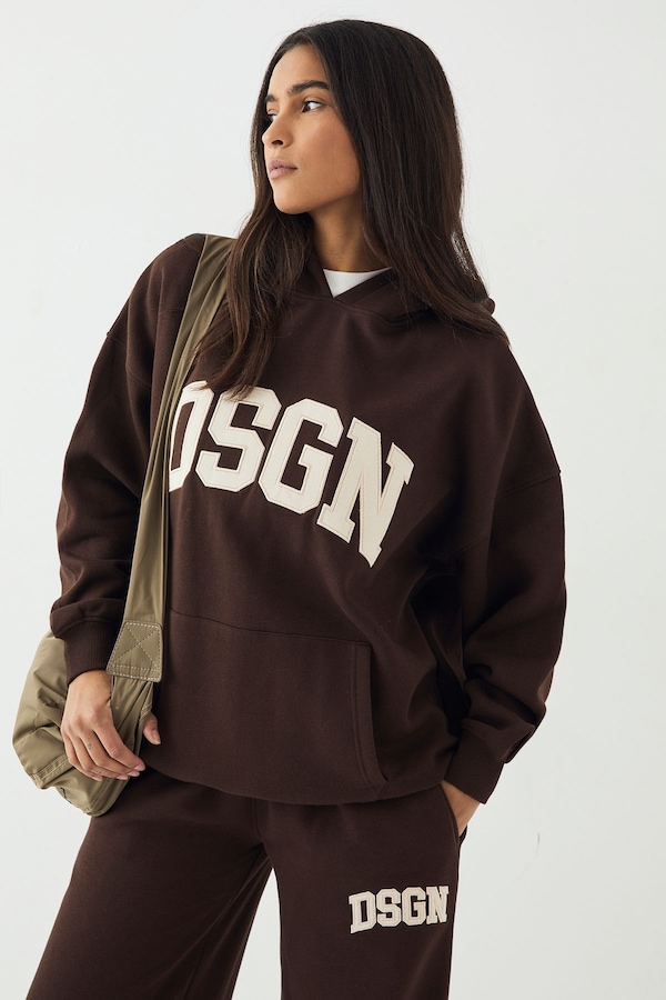 DSGN Studio DSGN Studio Cord Applique Oversized Hoodie Dark Chocolate