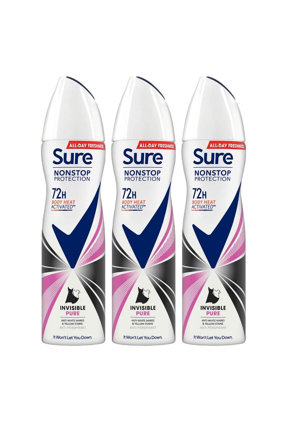 Sure Women 'Anti-Perspirant' 72H Protection Deo Invisible Pure, 3x150ml image 1