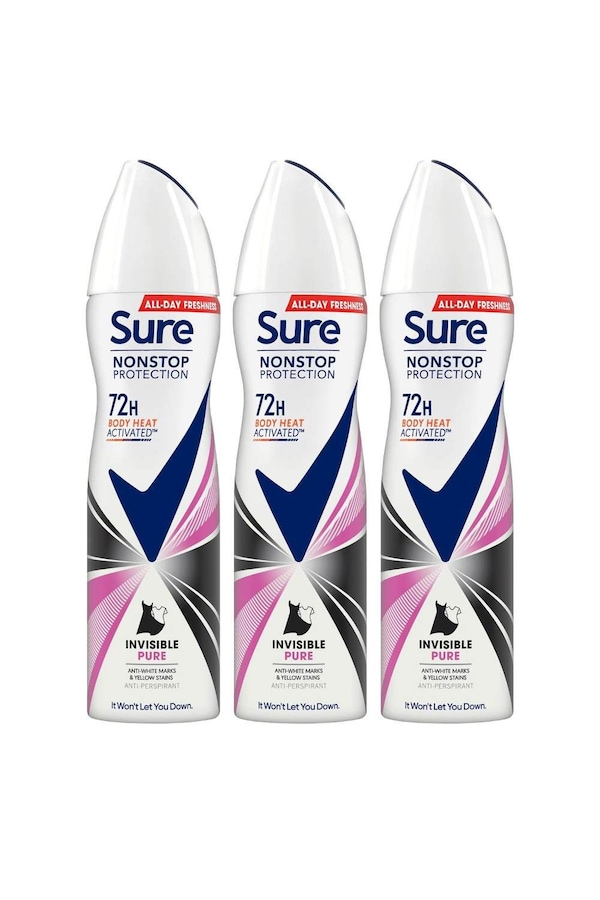 Sure Women 'Anti-Perspirant' 72H Protection Deo Invisible Pure, 3x150ml