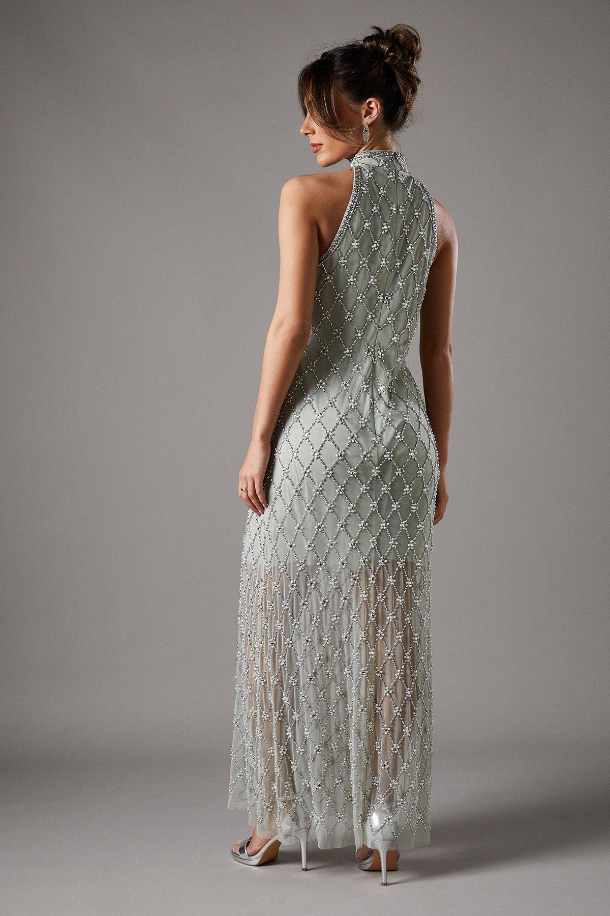 Coast All Over Embellished High Neck Dress Sage image 4