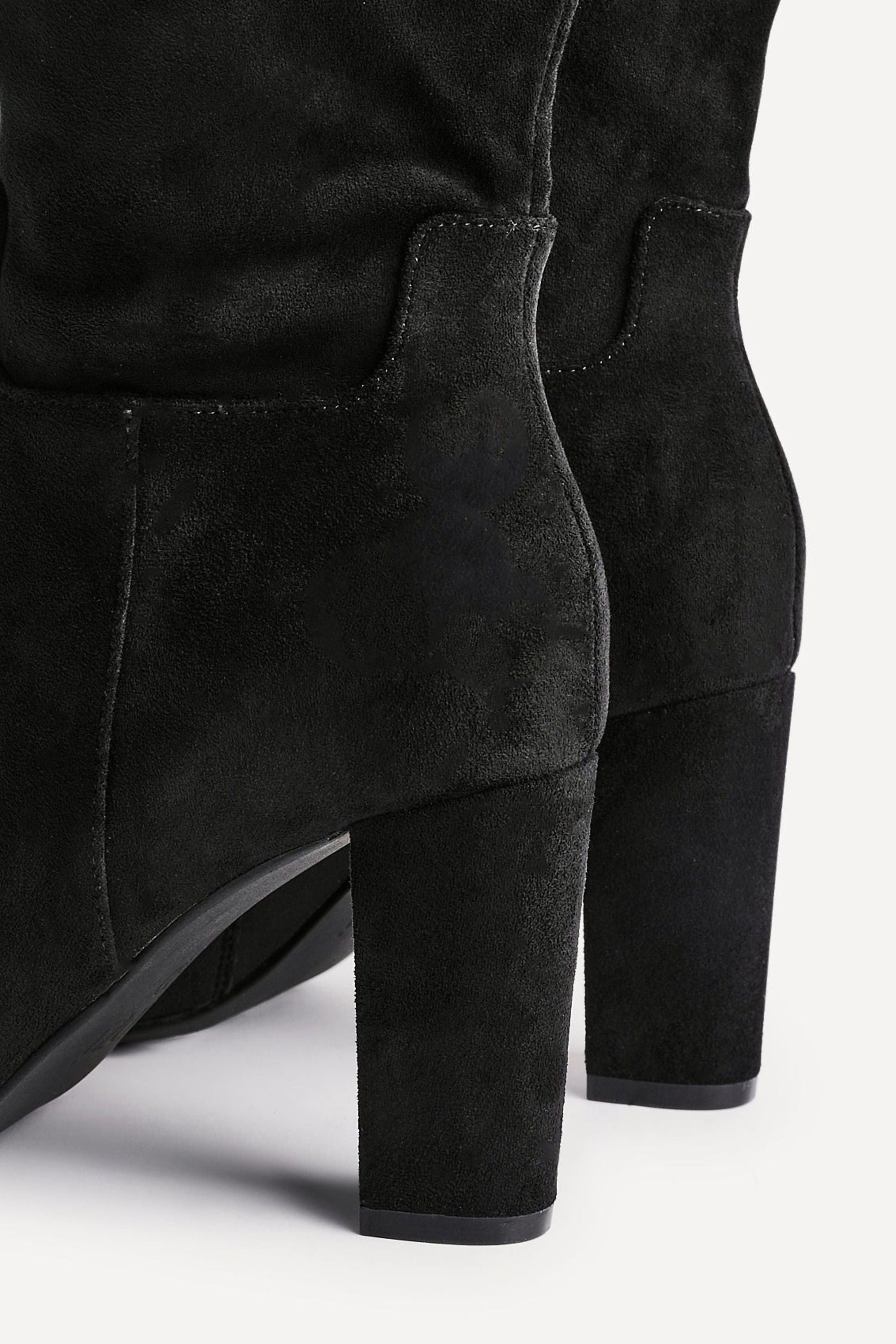 Linzi Claim Black Faux Suede Knee High Block Heeled Boot image 4